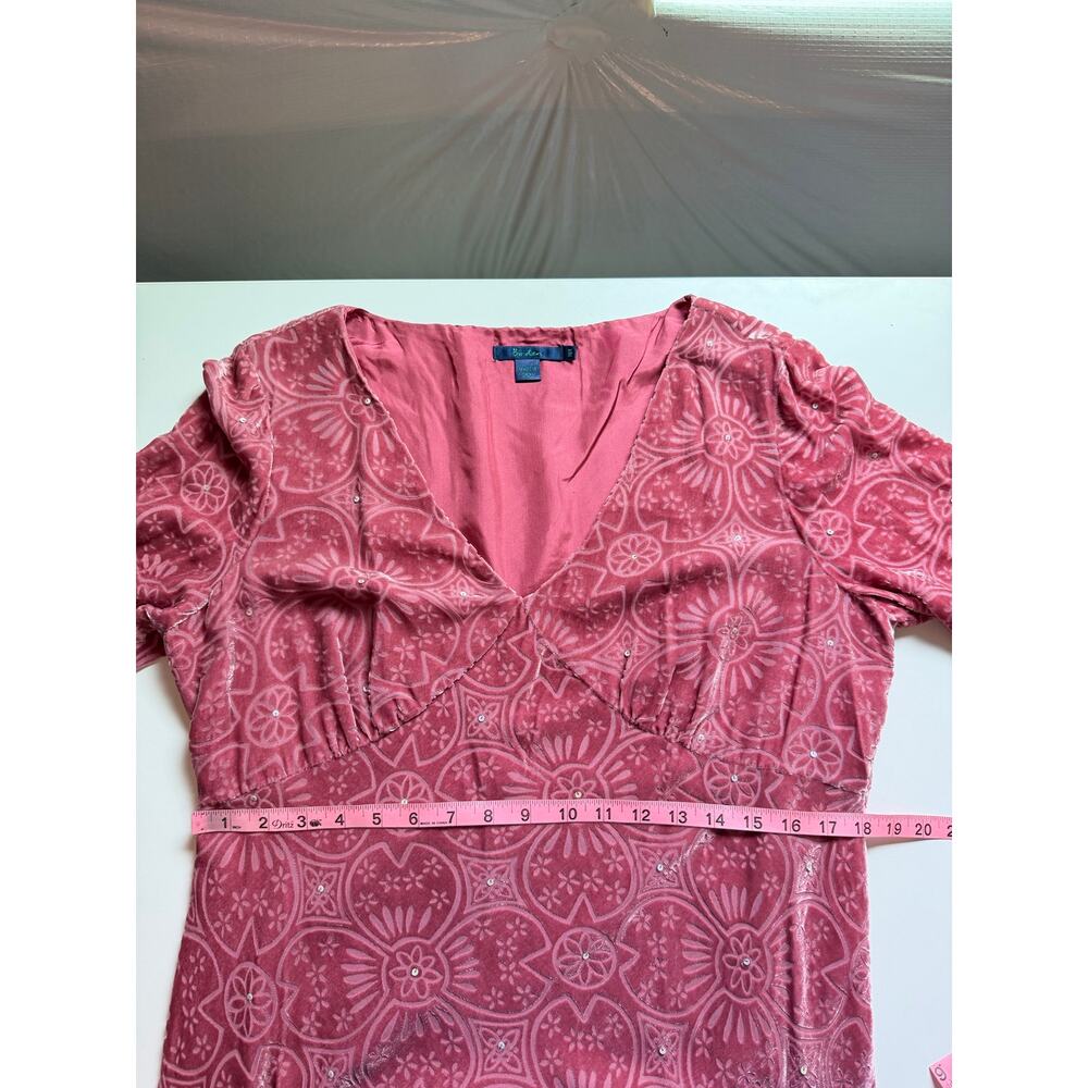 Boden Womens Silk Midi Dress Size 18 Burnout Velvet Dusty Pink Long Sleeve Fairy - Picture 16 of 16